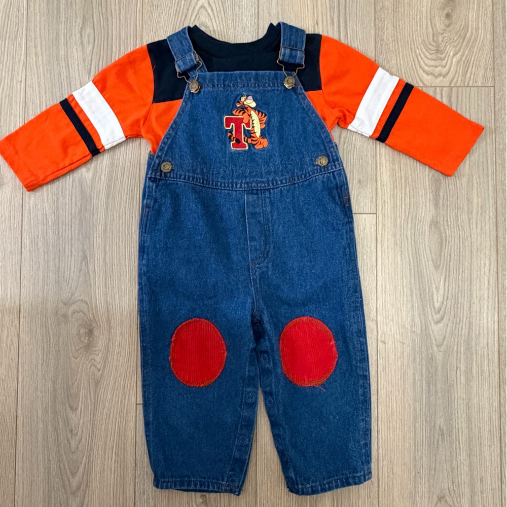 Disney Baby Pooh Tigger Overall Set 24M Denim Overalls Embroidered Outfit